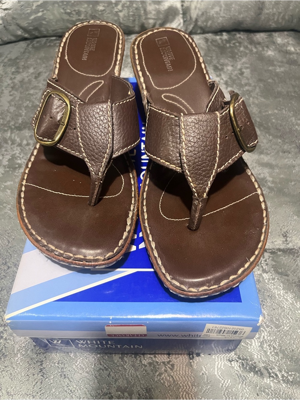 White Mountain Brown Leather Buckle Thong Sandals for women